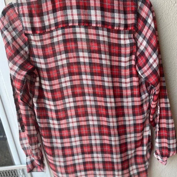 Band of Gypsies red plaid button-up, tunic length, sheer material, size Small - Picture 8 of 8